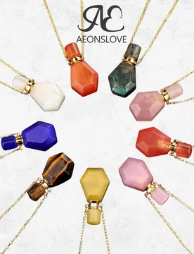 Natural Stone Perfume Bottle Necklace Women Men Healing Crystal Quartz Essential Oil Diffuser Pendant Vial Jewelry Multicolor - Aliexpress - FashionsVida