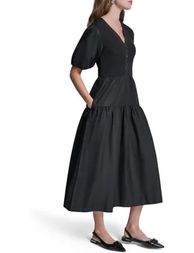 Vestido midi de manga francesa - DKNY Jeans - FashionsVida