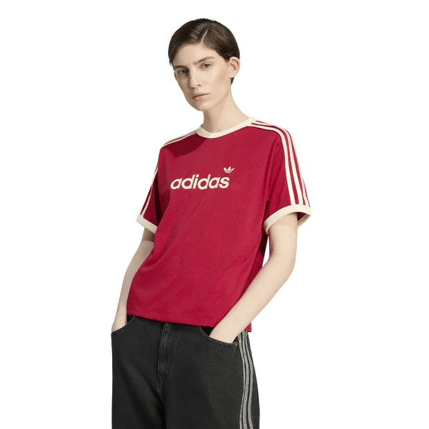 Linear Mesh T-shirt Women T-Shirts - Red - Size M (12-14) - Poly Mesh - Red - Size: Medium - Adidas - FashionsVida