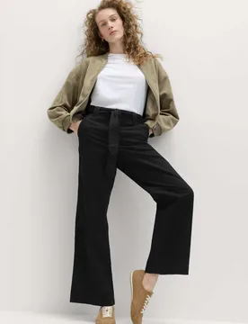 Pure Cotton Belted Straight Leg Trousers Black female - M&S - FashionsVida