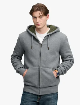 Cotton Rich Borg Lined Zip Up Hoodie Grey male - Superdry & Co - FashionsVida