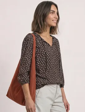 Arm Bluse mit Split Neck und Bändern female Braun - Street One - FashionsVida