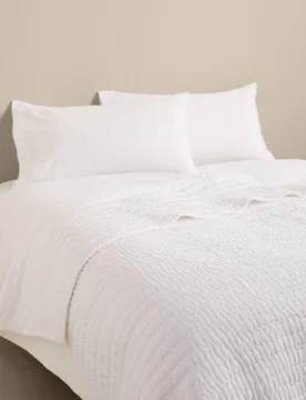 Pure Linen Quilted Bedspread White - M&S - FashionsVida