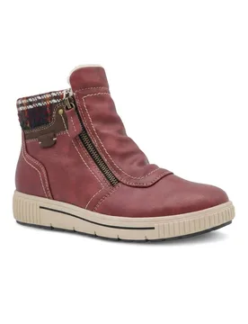 Women's Wide Fit Warm Lined Zip Fasten Ankle Boots in Burgundy Size: 6 - Burgundy - Size: 6 - Pavers - FashionsVida