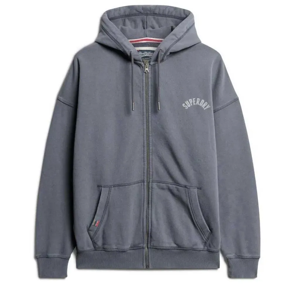 Felpa Con Zip Athletic Ess Oversized Charcoal XS - Superdry - FashionsVida