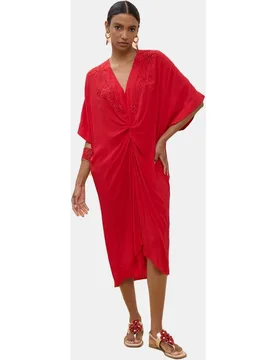 Vestido midi anudado con bordado a tono - Lola Casademunt - FashionsVida