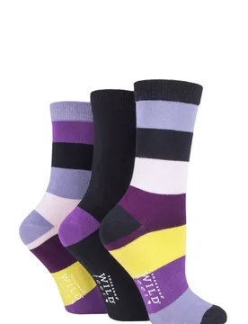 Ladies 3 Pair SOCKSHOP Wildfeet Broad Stripes Bamboo Socks Navy 4-8 Ladies - Blue - Size: 4-8 Ladies - Wild Feet - FashionsVida
