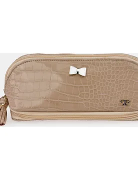 Joyero de viaje en P.U. grabado coco color ivory - Pierre Cardin - FashionsVida