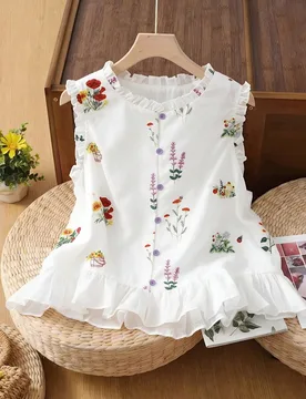 Blusa sin mangas con volantes y estampado floral diminuto francés dulce, nueva para primavera/verano XS - Shein - FashionsVida