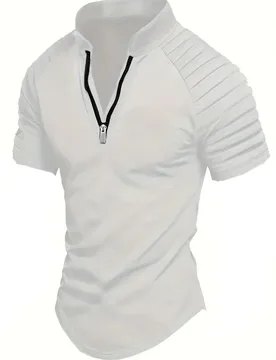 Men's Polo Shirt Summer Fashion New Solid color casual arm wrinkle design comfortable slim zipper short-sleeved blazer - Aliexpress - FashionsVida