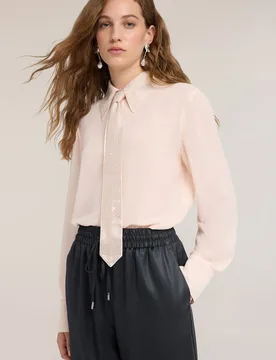 Camisa de mujer de georgette con cuello y corbata de strass ajuste regular cierre con botones - Motivi - FashionsVida