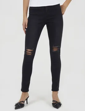 Women's Ripped Skinny Jeans in Black Size: 10 - Black - Size: 10 - Brave soul - FashionsVida