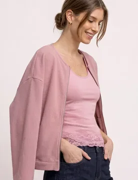 Top mit Rundhals und Spitzenkante female Rosa - Street One - FashionsVida