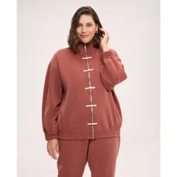 Sudadera de mujer con cremallera y botones mangas largas con puños elásticos