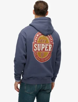 Superdry Herren Baumwolle Grafikdruck Tap Room Übergrößes Hoodie, Marineblau & Rot, Größe: M - 79.99 - FashionsVida