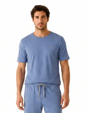 Mens Regular Fit Short Sleeve Cotton T-Shirt 50515312 - Blue - Size Medium - BOSS - FashionsVida