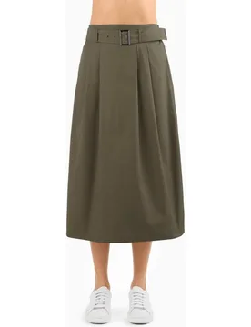 Falda midi con cinturón en sarga de algodón Cápsula IBIZAX - Armani Exchange - FashionsVida