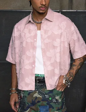 Camisas holgadas para hombre de manga corta con cuello vuelto, en múltiples tallas de ropa urbana - Shein - FashionsVida