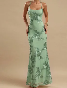 Vestido elegante extra largo de primavera/verano, amarillo sólido, jacquard texturizado, sin espalda, con cordones, minimalista, ajuste ceñido, vest - Shein - FashionsVida