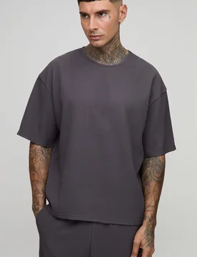 Mens Tall Pleated Oversized Boxy T-Shirt - Charcoal - Size Medium - boohooMAN - FashionsVida