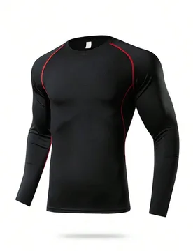 Pieza Camiseta de compresión de manga larga para fitness de hombre, capa base ajustada para entrenamiento de núcleo, deporte negro XL - Shein - FashionsVida