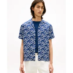 Camisa de caballero de manga corta estampada de lino