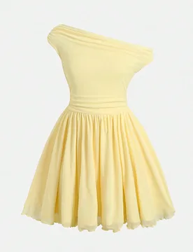 Vestido casual elegante para niña preadolescente con cuello redondo, sin mangas, hombro asimétrico, escote asimétrico, malla, fruncido, capas y vol - Shein - FashionsVida