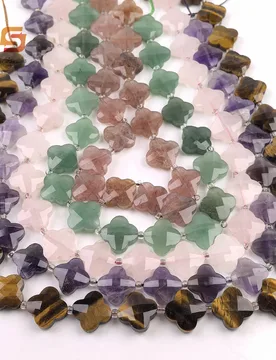 Strand Natural Stone Four Leaf Clover Loose Beads Bulk,Faceted Amethyst Rose Quartz Gems Pendant Necklace Jewelry Making - Aliexpress - FashionsVida