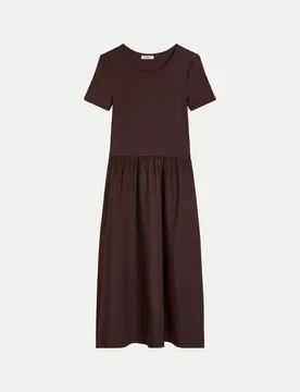 Marc O' Polo Jerseykleid mit Baumwoll-Popelinerock Braun XL - Marc O'Polo - FashionsVida