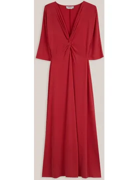 Vestido midi con escote en pico anudado - Trucco - FashionsVida