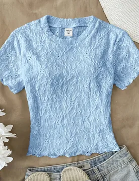 Camisetas para niñas preadolescentes, verano, beige, punto jacquard, cuello redondo, manga corta, versátil, casual, vacaciones, top corto, top blanc - Shein - FashionsVida
