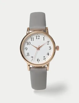 Grey Minimalist Faux Leather Strap Watch Grey female - M&S - FashionsVida