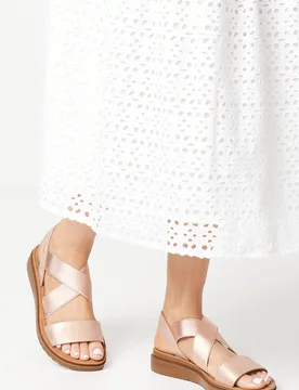 Women's Good For The Sole: Wide Fit Ana Comfort Elastic Cross Strap Low Wedge Sandals in Rose Gold Size: 4 - Rose Gold - Size: 4 - Dorothy perkins - FashionsVida