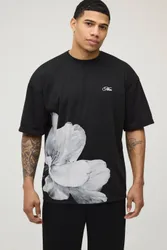 Herren Oversize-T-Shirt Mit Asymmetrischem Blumendruck Aus Schwerem Interlock-Stoff Black Größe 2XL