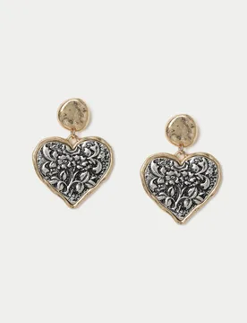 Heart Drop Earrings Silver Mix female - M&S - FashionsVida