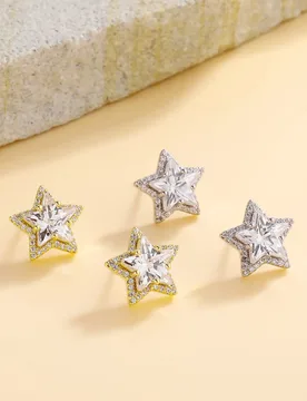 Iced Out Star Shape CZ Stud Earrings Gold Silver Plated Light Luxury High‑End Temperament Trendy Fashion Ear Jewelry Wholesale - Aliexpress - FashionsVida
