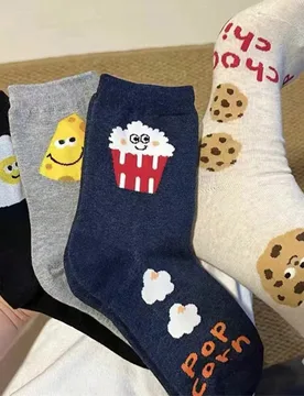 Pares de calcetines coreanos de media caña con diseños lindos de galletas y queso, enviados al azar, para niñas, otoño (40-43) 5 pares enviados al - Shein - FashionsVida