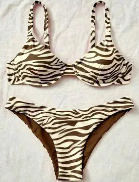 Conjunto de bikini y tanga triangular con estampado de cebra para mujer, ideal para la playa en verano XS - Shein - FashionsVida