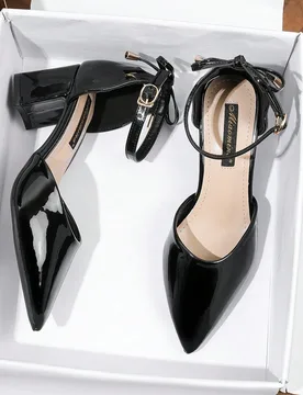 Tacones de plataforma con punta puntiaguda de ante para mujer, con diseño hueco y lazo, versátiles para uso diario, trabajo, negocios, color negro, - Shein - FashionsVida