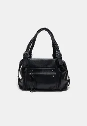 Schultertasche mit geflochtenem Henkel Schwarz OS