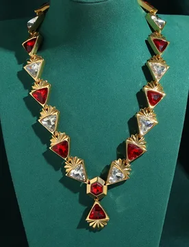 Vintage Triangle Red Crystal Pendant Necklace Rhinestones High Quality Gold Color Designer Luxury Women Music Festival Art Deco - Aliexpress - FashionsVida