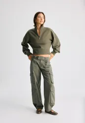 B10 Sweatshirt mit Reißverschluss Khaki L