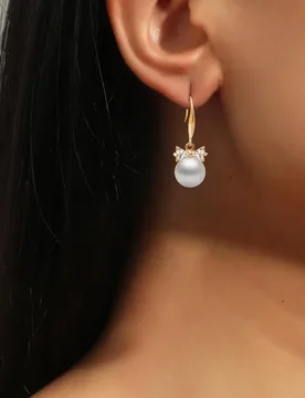 Bow Earrings Women’s Faux Pearl Rhinestone Hook Earrings Short Bow Dangle Jewelry Prom Wedding Party Ear Accessories Drop Pair - Aliexpress - FashionsVida