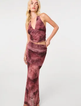 Women's Burnt Orange Moody Mesh Maxi Skirt Size: Small - Burnt Orange - Size: S - Pink Vanilla - FashionsVida