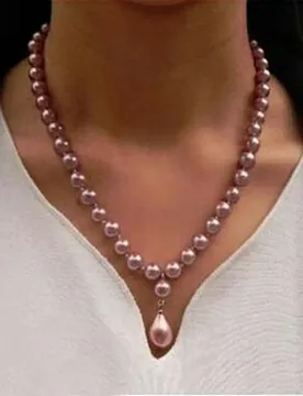 Bright purple 8mm round bead Natural SOUTH SEA SHELL PEARL 12mm pendant NECKLACE 18inch 45cm - Aliexpress - FashionsVida