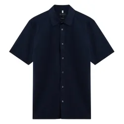 Mens Zebra Regular Navy Linen Shirt - Dark Blue - Size Small