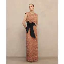 Vestido largo pedrería cuello buche