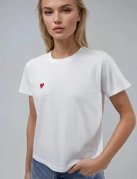 Womens Embroidered Crew Neck Short Sleeve 100% Cotton T-Shirt - White - Size X-Large - Hiccup - FashionsVida