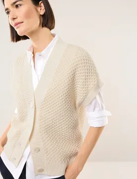 Strickweste mit Waffelstruktur, noch offen: Größenlauf, Farbe Weiß, 46, edler Strukturstrick italienisches Garn Damen - Walbusch - FashionsVida