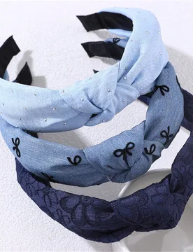 Set de 3 piezas de accesorios para el cabello de mujer con lazo minimalista, estampado y cristales de estrás, adecuado para uso diario, festivales, p - Shein - FashionsVida